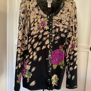 Chicos Black Sequin cardigan floral Xl 3/14/16 Beautiful VGC